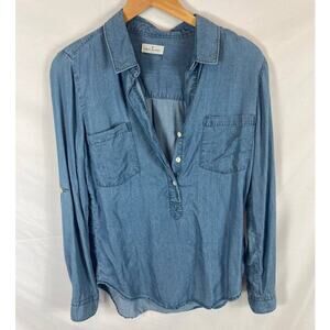 Thread and Supply Chambray V Neck Long Sleeve Top Size Small